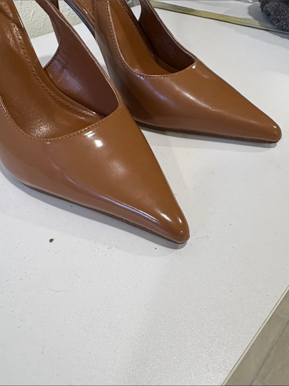 Steve Madden Reyes Cognac Leather Slingback Pointed-Toe Heels